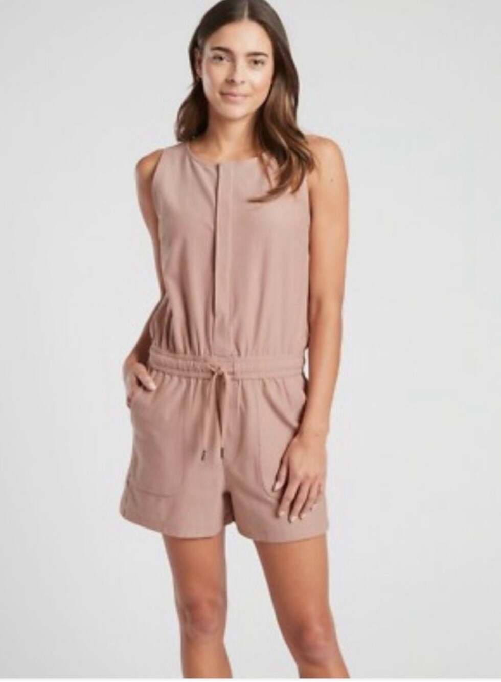 Athleta Farallon Romper Mocha Latte Athleisure Shorts tank Sz Small